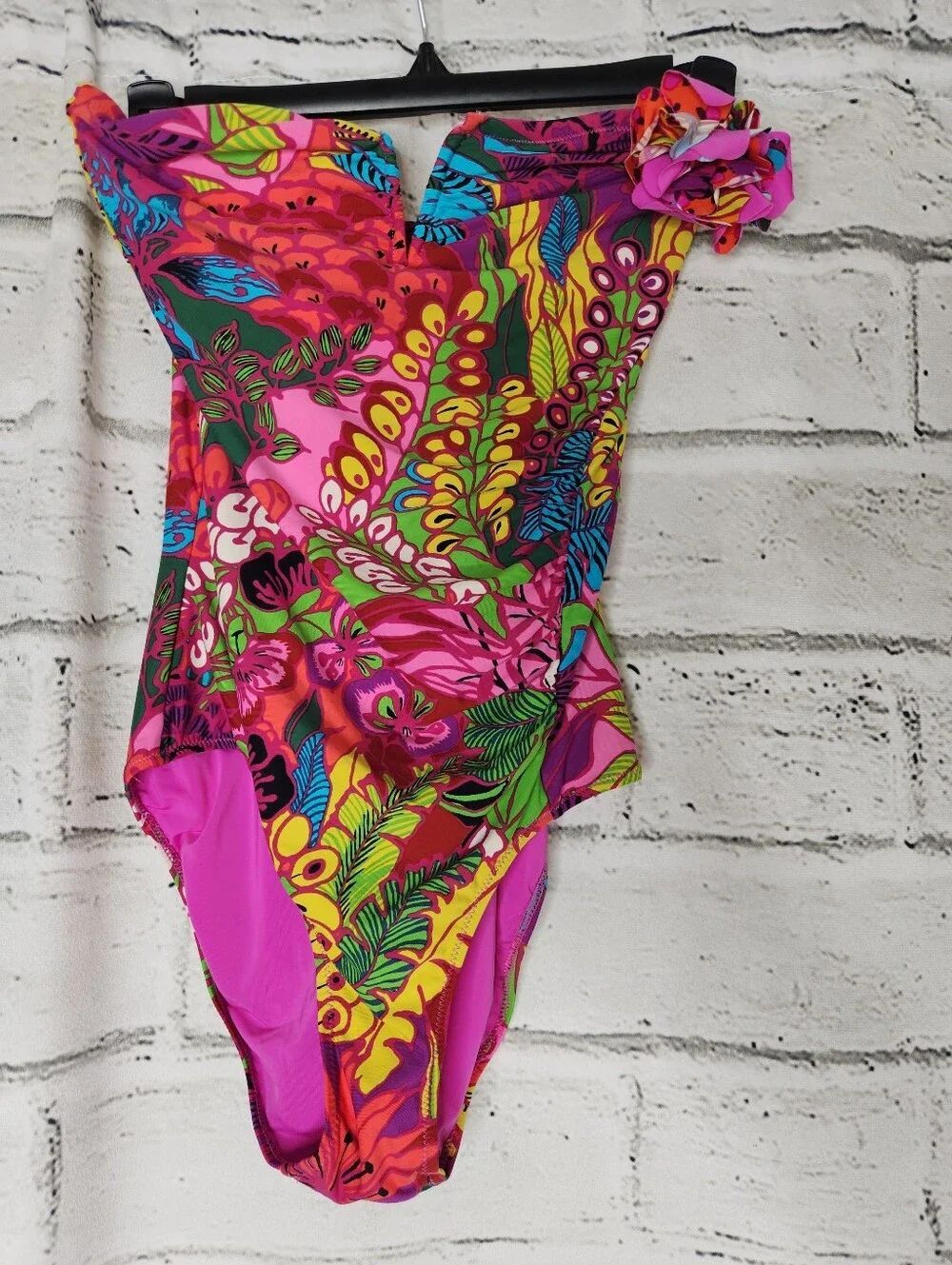Nanette Lepore Womens Strapless Pink Tropical One Piece Swimsuit Small Tropical